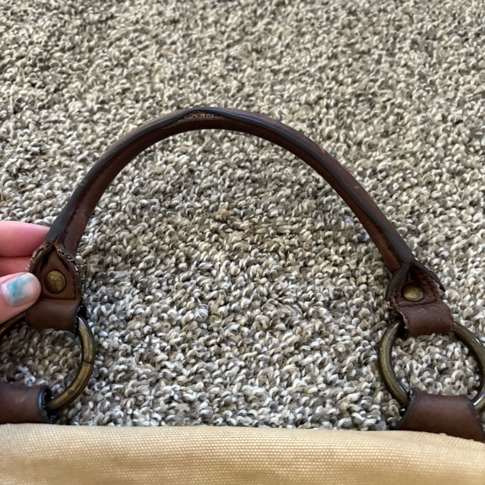 Vintage Rugby Ralph Lauren Khaki Canvas & Leather Small Duffle Tote Bag Monogram - Picture 8 of 16